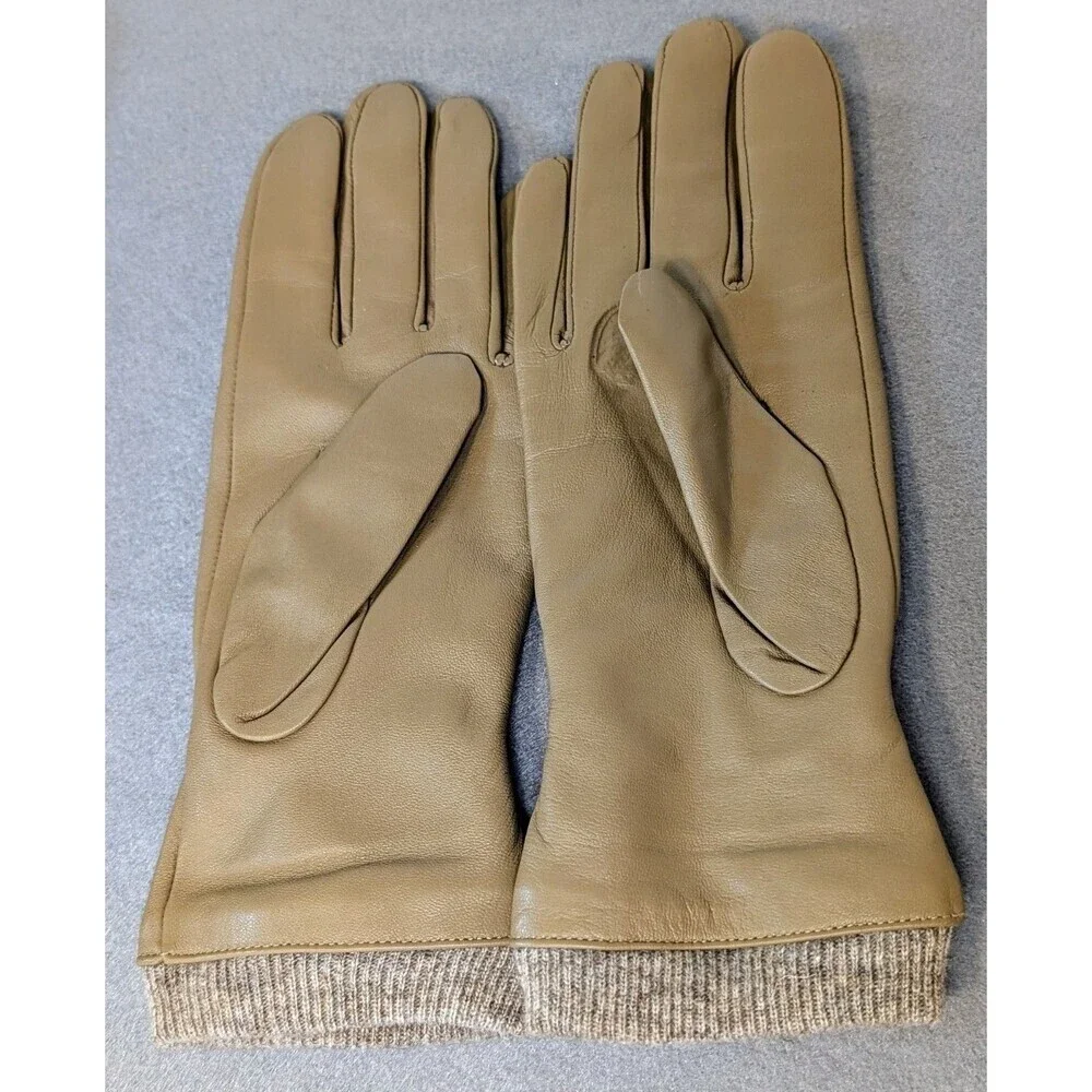 Womens Sheepskin Leather Driving Gloves Cashmere Lined Tan Size M Soft Luxury